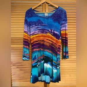 Parsley & Sage Boutique Art to Wear Blouse Tunic Top Small Sunset Colors